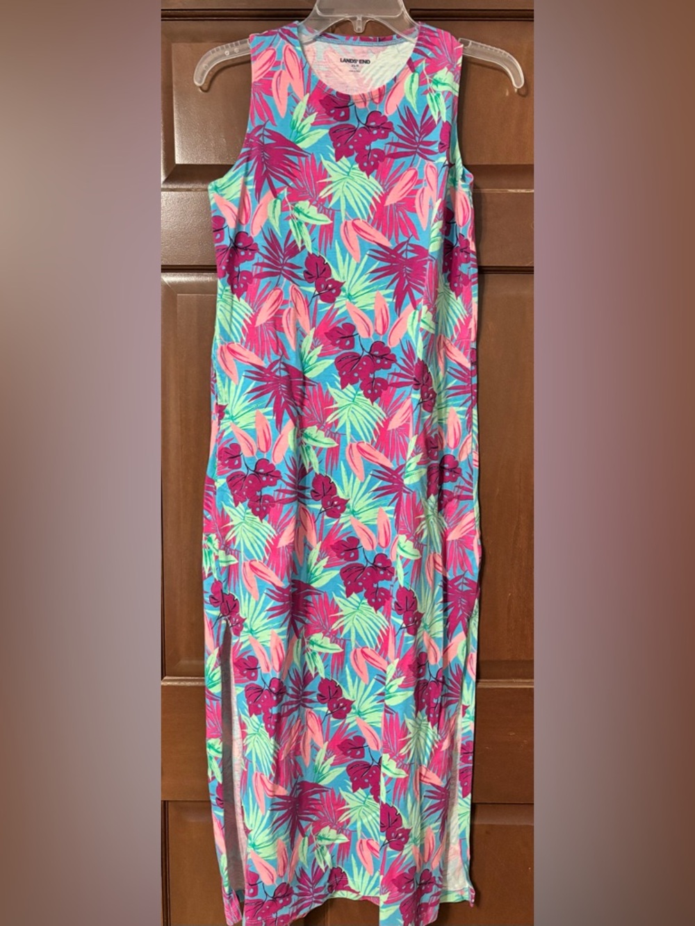 Lands’ end tropical print tank dress 100% cotton size XS/P petite